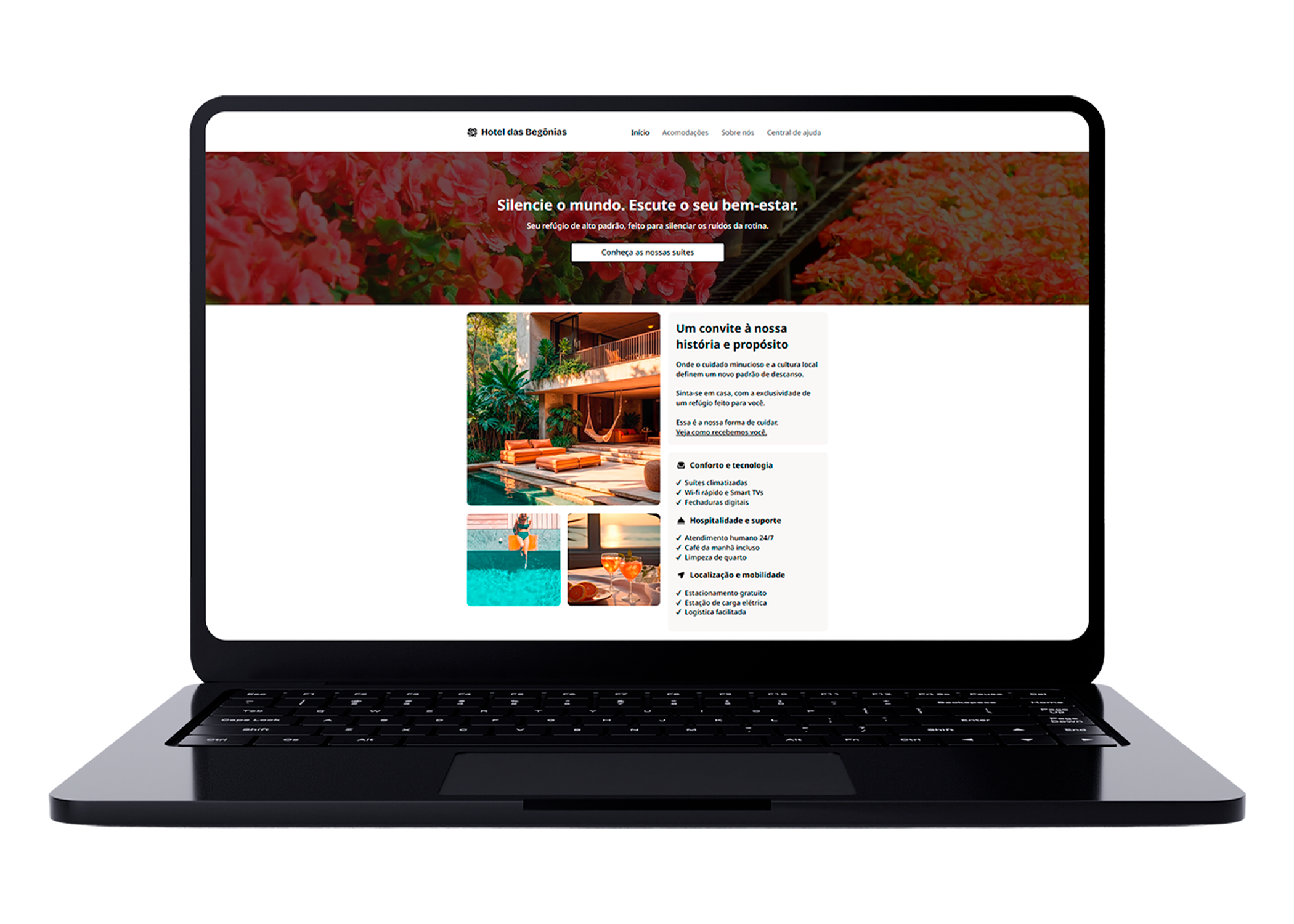 Mockup do Hotel das Begônias em desktop