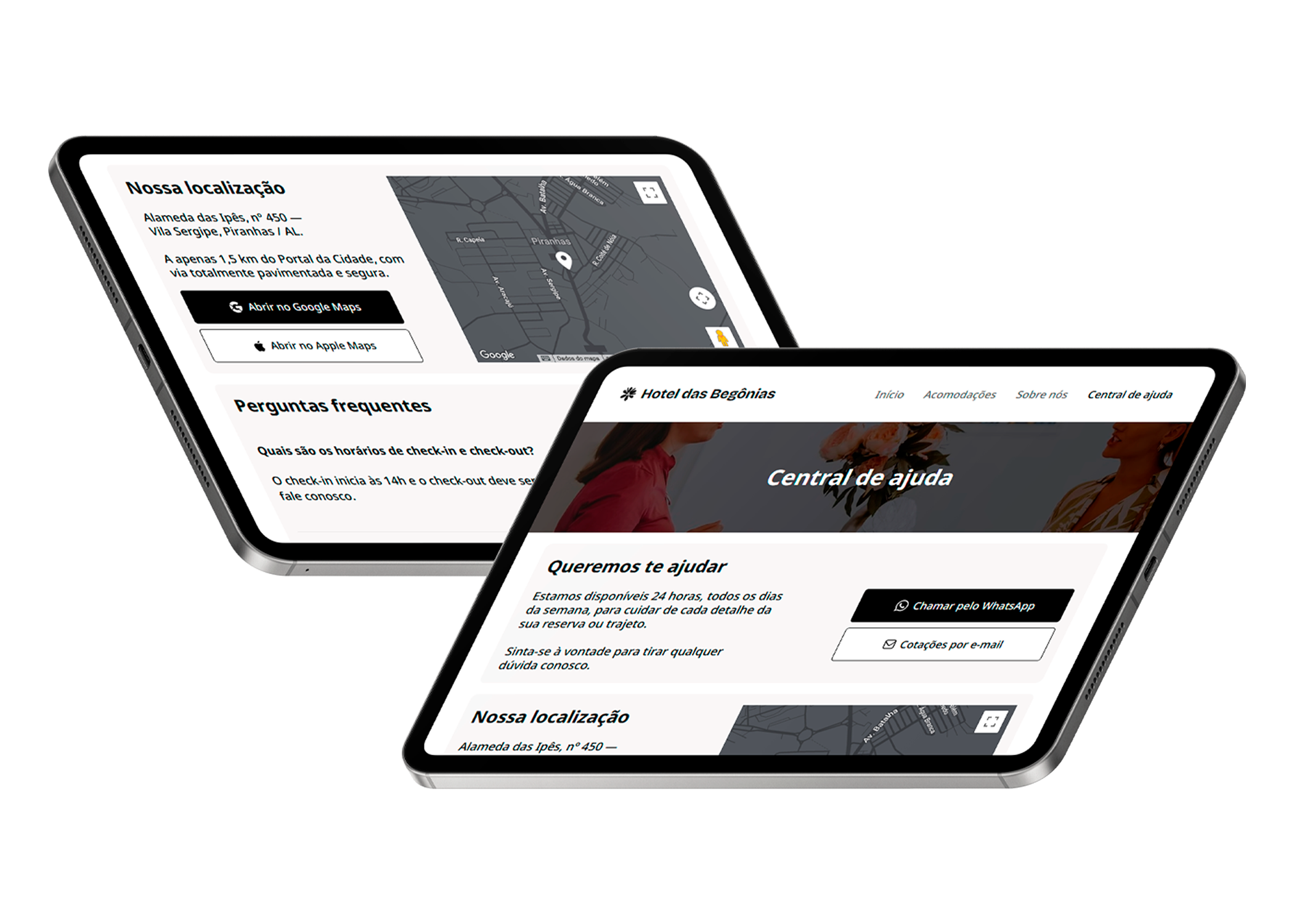 Mockup do Hotel das Begônias em tablet