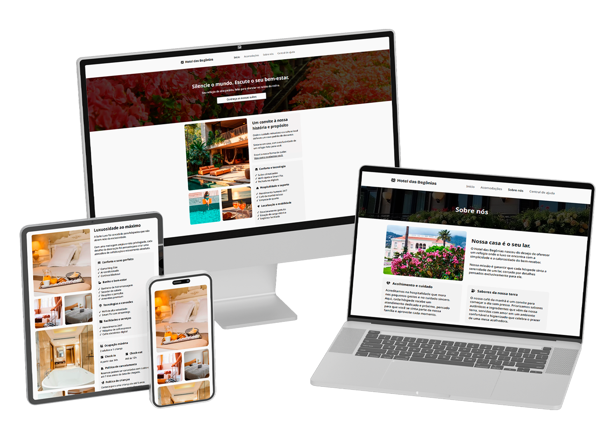 Mockup do Hotel das Begônias em todos os dispositivos